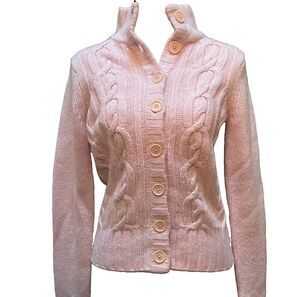 VTG GAP Wool Cashmere Angora Cable Knit Sequin Cardigan Sweater Pink S Preppy